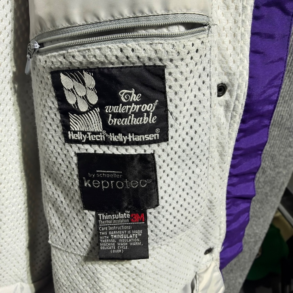 Vintage Helly Hansen Equipe Ski Jacket Mens M Cream 90s Colorblock Insulated - Picture 11 of 12